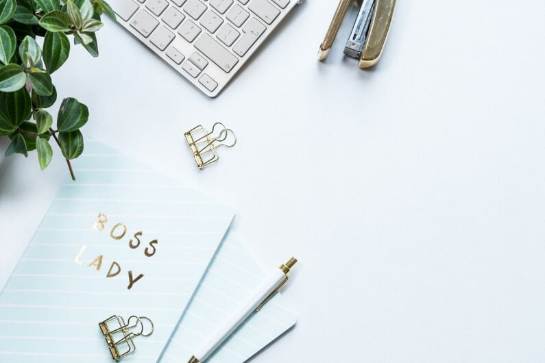 Boss Lady Notebook laying on a white desk